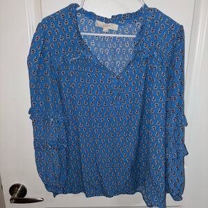 LOFT Blue and Black Patterned Blouse